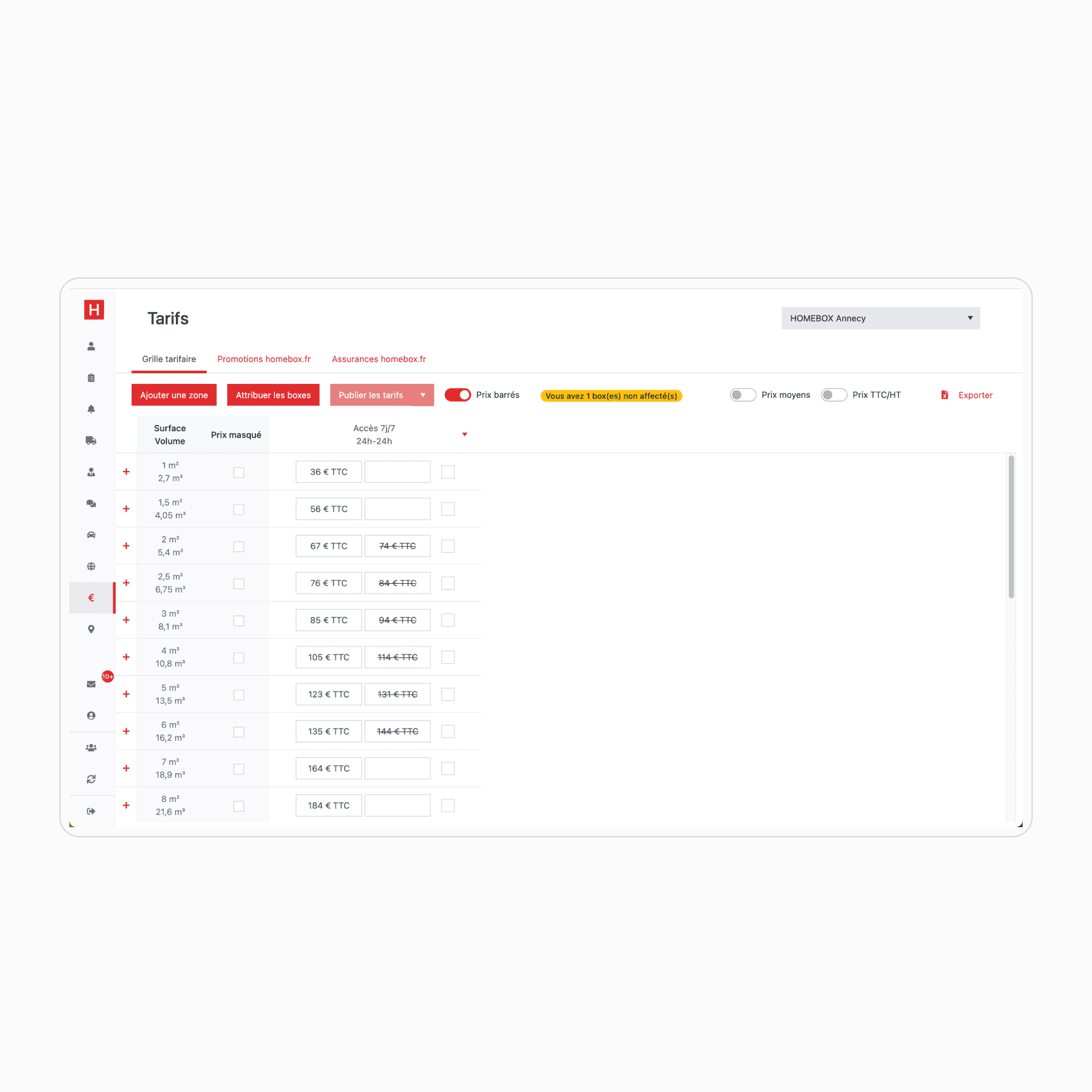 Current pricing grid